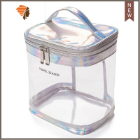 化妆品收纳包防水房子透明洗漱高颜值四合一化妆包女便携旅行圆筒 三维工匠 透明银色边圆筒式