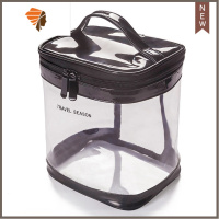 化妆品收纳包防水房子透明洗漱高颜值四合一化妆包女便携旅行圆筒 三维工匠 透明黑色边圆筒式