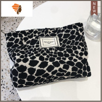 悠闲百搭黑白豹纹化妆包帆布包洗漱包女士手袋手拿包 三维工匠 黑点豹纹化妆包
