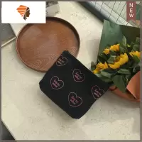 新款大容量桃心刺绣收纳包化妆包便携可爱手拿包洗漱水乳化妆刷包 三维工匠 黑色桃心刺绣化妆包