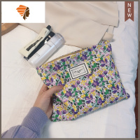 新款清新小碎花棉布化妆包拉链收纳袋大容量化妆品整理袋手拿包女 三维工匠 水彩紫黄碎花