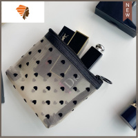 韩国ins爱心网纱简约大容量化妆包便携口红收纳包耳机包 三维工匠 米色小号