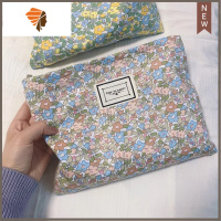 新款清新小碎花棉布化妆包拉链收纳袋大容量化妆品整理袋手拿包女 三维工匠 白底粉蓝小花
