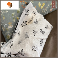 黑玫瑰气质化妆包棉布花朵花纹大容量化妆袋小众原创设计手包 三维工匠 白底小玫瑰