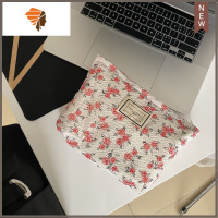 棉布便携化妆品收纳包花朵化妆包大容量复古手拿包刷子水乳洗漱包 三维工匠 红色