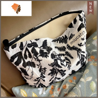 黑玫瑰气质化妆包棉布花朵花纹大容量化妆袋小众原创设计手包 三维工匠 黑底树叶