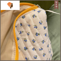 樱桃小红花多功能化妆包便携手提袋旅行小花绗缝纯软布包 三维工匠 大号蓝色小花