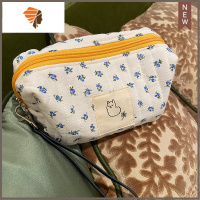 樱桃小红花多功能化妆包便携手提袋旅行小花绗缝纯软布包 三维工匠 小号蓝色小花