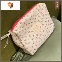 樱桃小红花多功能化妆包便携手提袋旅行小花绗缝纯软布包 三维工匠 大号红色小花