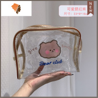 ins透明化妆包女2021新款便携超火pvc简约大容量旅行洗漱袋收纳包 三维工匠 可爱腮红熊