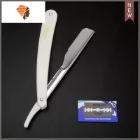 发廊美发手动老式剃须刮胡刀架刮脸修眉刮刀男士理发剃光头换刀片 三维工匠 米白色刀架1个(试用刀片1片)手动剃须刀