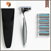 男生手动剃须刀四层刀片个性手工刮胡刀可定制礼盒套装 三维工匠 1剃须手柄5头1旅行硅胶套