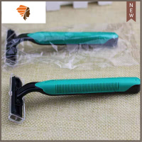 一次性剃须刀酒店用品宾馆用男士手动塑料胡子刀刮毛刀 三维工匠 20支绿色二层刀片(独立包装)手动剃须刀