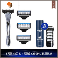 5层手动剃须刀男士手动刮胡刀老式剃须刀架刀头套装刮脸刀 三维工匠 5层刀片(1刀架3刀头+刀架盒+230ml剃须泡)