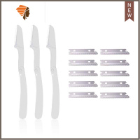 折叠式修眉刀初学者安全型刮眉刀锋利防刮伤1支3支盒装可替换刀片 三维工匠 [白色]三枝盒装-[实惠装]+