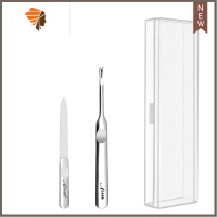 特惠不锈钢送死皮叉收纳盒抛光美甲打磨条工具指甲挫便携式 三维工匠 9cm+死皮叉送盒抛光折锉