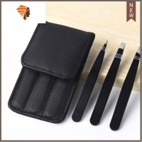 不锈钢眉毛夹3件套装眉钳正斜口眉毛修剪器拔胡子镊子假睫毛工具 三维工匠 眉夹3件套 黑色睫毛夹