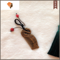 绿檀木梳子小巧双面雕刻车钥匙扣挂件吊坠古风宝宝周岁抓周檀香木 三维工匠 天鹅