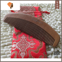 精品桃木梳子16.5厘米大号无柄密齿 实木 原色不上漆 敬平 大号月形 布袋精装 原色不上漆