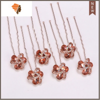 韩版水钻插针 新娘盘发头饰水晶发针U型夹发叉头饰品发型造型工具 敬平 三颗钻香槟色6只造型夹