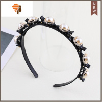 发夹顶夹刘海固定器夹碎发带齿防滑编发镶钻头箍造型夹子发箍女 敬平 乳白色珍珠双层头箍(8夹)7号款