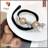 盘发器丸子头懒人韩国简约珍珠花苞头百搭蓬松造型器女发夹后脑勺 敬平 三花两珠造型夹