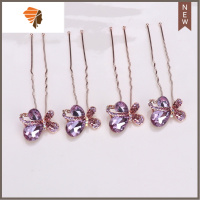 韩国水钻盘发插针发饰小簪子简约头饰发插 U型夹新娘造型编发发叉 敬平 环形蝴蝶紫插针4只造型夹