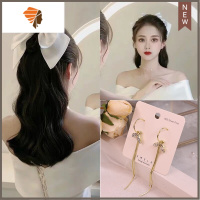 韩式新娘时尚简约蝴蝶结缎面小发夹浪漫礼服结婚宴会造型发饰品 敬平 小发夹+流苏耳针造型夹