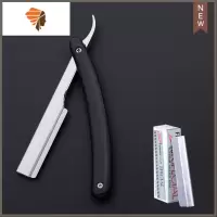 专业修眉刀片女用刮眉刀 老式剃须刀片男士刮胡刀片手动 1盒10片 三维工匠 黑色刀架+10刀片手动剃须刀