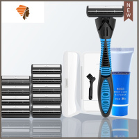 手动剃须刀双层剃须刀片刮胡刀手动老式男士刀架刀头刮脸刮毛刀 三维工匠 瑞典钢带2层剃须刀 1刀架+9刀头+收纳盒清洁刷+