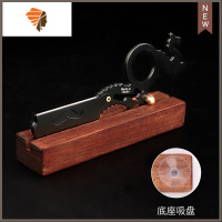 理发店刮胡刮脸刀手动男士专用美发手刮剃刀刮刀老式剃须刀 三维工匠 龙头手指剃刀酷黑色[升级版+底座手动剃须刀