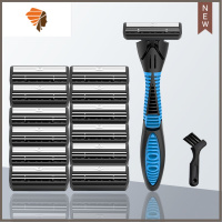 手动剃须刀双层剃须刀片刮胡刀手动老式男士刀架刀头刮脸刮毛刀 三维工匠 瑞典钢带2层剃须刀 1刀架+12刀头+清洁刷
