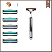 手动剃须刀刮胡刀片双层剃须刀片剃胡刀刮毛刀男女老式刀片 三维工匠 1刀架+6刀头