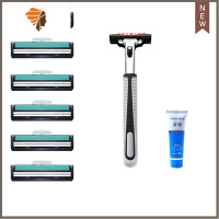 手动剃须刀刮胡刀片双层剃须刀片剃胡刀刮毛刀男女老式刀片 三维工匠 1刀架 6刀片+剃须膏