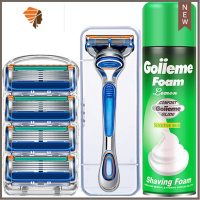 五层风速3剃须刀头 剃须刀手动刮胡刀片男士刀刮脸刮胡子 三维工匠 4刀片+1刀架(200ML泡沫+刀盒)手动剃须刀