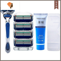 兼容大力人老式剃须刀剃须刀片男士刮胡刀手动剃须刀五层替换刀头 三维工匠 五层1刀架4刀头须膏刀盒