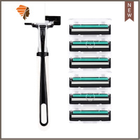 手动剃须刀刮胡刀双层刀片老式胡须刀男士剃毛旅行刀架刀头刮毛刀 三维工匠 6刀片1刀架