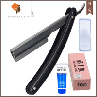 理发师手动老式剃须刀塑料剃刀刮胡刀美发刮刀理发刮脸刀刮头发刀 三维工匠 X9刮刀架_黑刀架+10刀片+盒子手动剃须刀