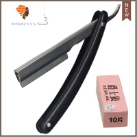 理发师手动老式剃须刀塑料剃刀刮胡刀美发刮刀理发刮脸刀刮头发刀 三维工匠 X9刮刀架_黑刀架+10刀片手动剃须刀