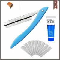 理发店专用刮刀剃头刀老式剃刀刮脸刀剃须刀刮胡刀手动刀片刮头发 三维工匠 X-6蓝刀架 10刀片 剃须膏手动剃须刀