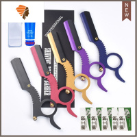 指环老式剃须刀手动刮刀剃头刀剃刀美发刮胡刀理发刮脸修眉刀 三维工匠 黑:指环刮胡刀_刀架+50刀片+收 纳手动剃须刀