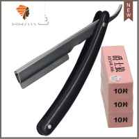 理发师手动老式剃须刀塑料剃刀刮胡刀美发刮刀理发刮脸刀刮头发刀 三维工匠 X9刮刀架_黑刀架+30刀片手动剃须刀