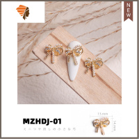 美甲饰品混搭配件指甲钻水钻配饰超闪蝴蝶结日式奢华大钻贴钻装饰 三维工匠 金色珍珠满钻蝴蝶结5颗美甲贴