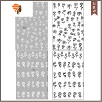 美甲网红日式玫瑰花贴纸3d立体复古黑白色防水指甲贴花贴片装饰品 三维工匠 玫瑰花贴纸不同4张/套美甲贴