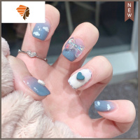 短款假指甲贴片美甲成品可拆卸穿戴甲防水贴纸网红款学生美甲贴片 三维工匠 云朵小蝴蝶