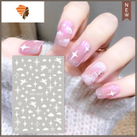 简约蓝色系火焰 ins笑脸印象派绘画线条背胶指甲贴 三维工匠 星星云朵032美甲贴