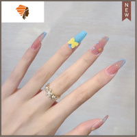 欧美风长款假指甲贴片美甲成品甲片可摘带反复拆卸孕妇可用穿戴甲 三维工匠 赫本冰蓝花美甲贴