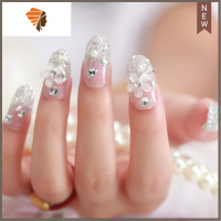 24片时尚新娘婚纱拍照钻石配花法式美甲贴片 果冻胶水 三维工匠 玫红色 手工小花(背胶)