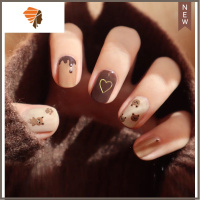 网红穿戴式甲片假指甲贴片成品可拆卸防水贴纸学生可用裸色美甲片 三维工匠 巧克力色 奶油小熊美甲贴