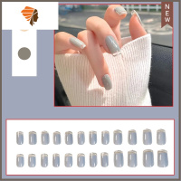 粉色长款法式春夏豹纹学生新娘简约穿戴可拆卸美甲成品假指甲贴片 三维工匠 黑色 372雾霾蓝灰反法美甲贴